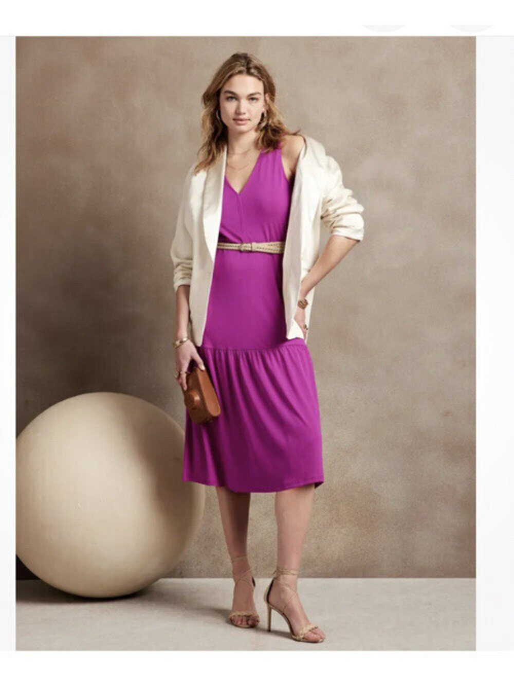 Banana Republic Knit Midi Dress Women's Size M Dark Pink Magenta V-Neck Belted